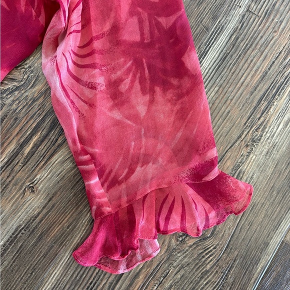 New York City Design Tropical Blouse Ruffles Pink Red White Built-in Tank No Sz - Picture 9 of 10